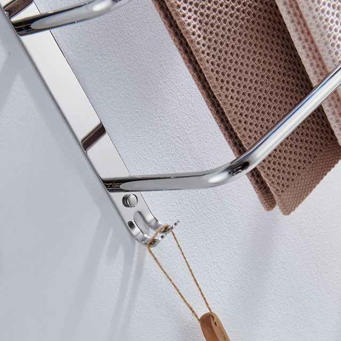 Bathroom Three-layer Shelf with Hooks Stainless Steel Multi-function Towel Rack Polished Silver and Brushed Nickel 1pc