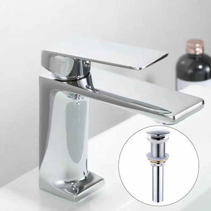 Bathroom Sink Mixer Faucet, Monobloc Washroom Basin Taps Single Handle One Hole Deck Mounted with Hot and Cold Hose