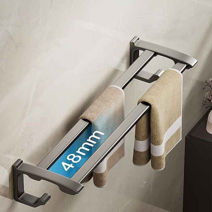 Non-Perforated Towel Rack Bathroom Towel Rack Hook Bathroom Hanging Rack Toilet Towel Bar Storage Rack Gun Gray Double Bar