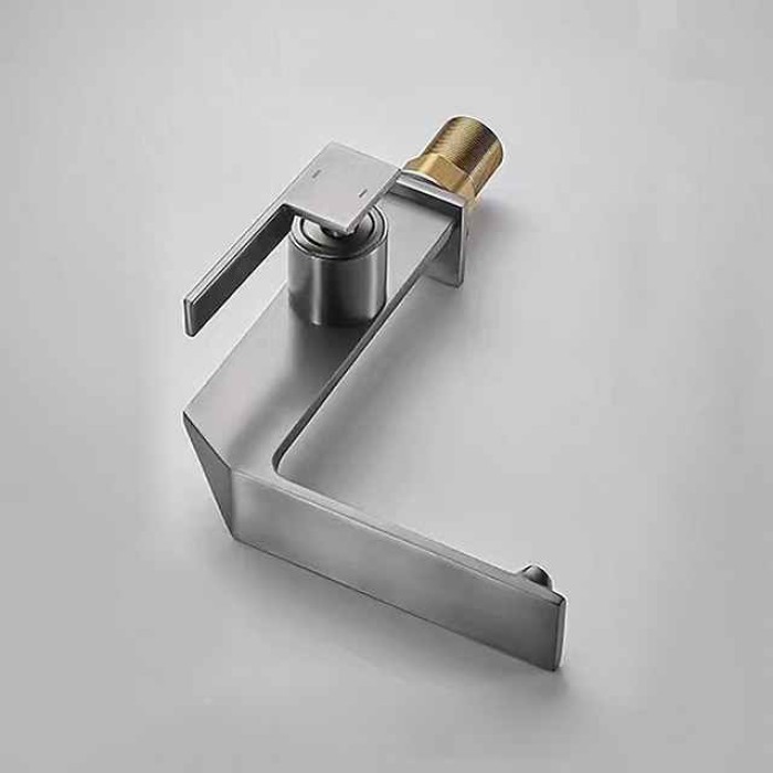 Waterfall Bathroom Sink Mixer Faucet Brass, Single Handle Washroom Basin Taps One Hole Faucets with Hot and Cold Hose, Waterfall Spout Brass Bathroom Tap Chrome Black Gold Grey